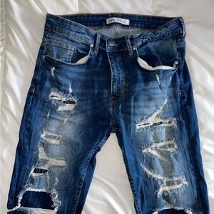 ZARA Distressed Blue Men’s Jeans - Classic Ripped Denim